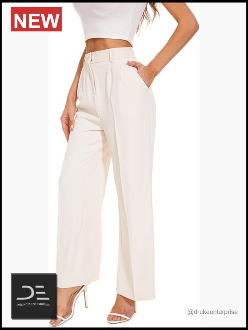 Wide Leg Pants High Elastic Waist Back Business Work Trousers